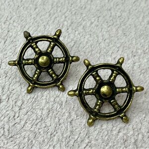 Vintage Solid Brass Boat Wheel Cabinet Door Knobs/Pulls-Keeler Company-Nautical